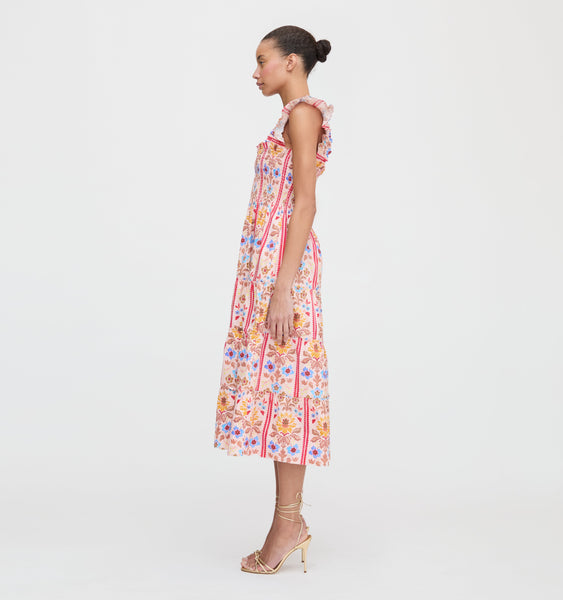 The Ellie Nap Dress in Pink Floral Block Stripe | Over The Moon