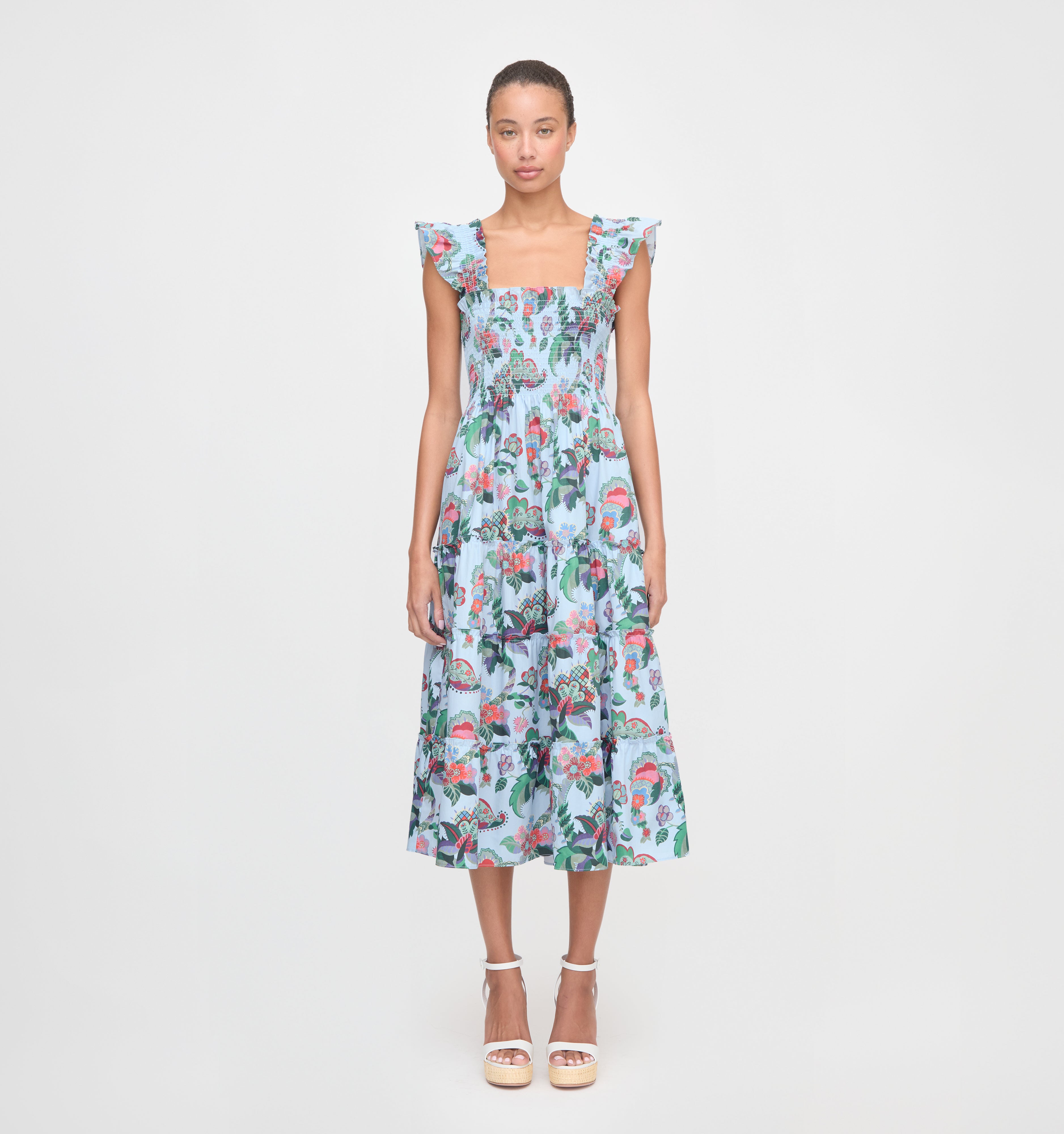The Ellie Nap Dress in Light Blue Jungle Floral