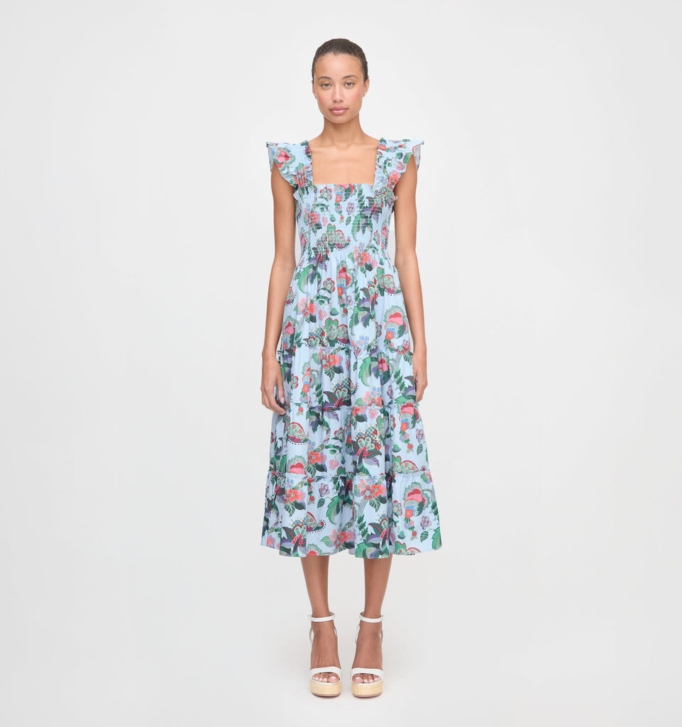 The Ellie Nap Dress in Light Blue Jungle Floral