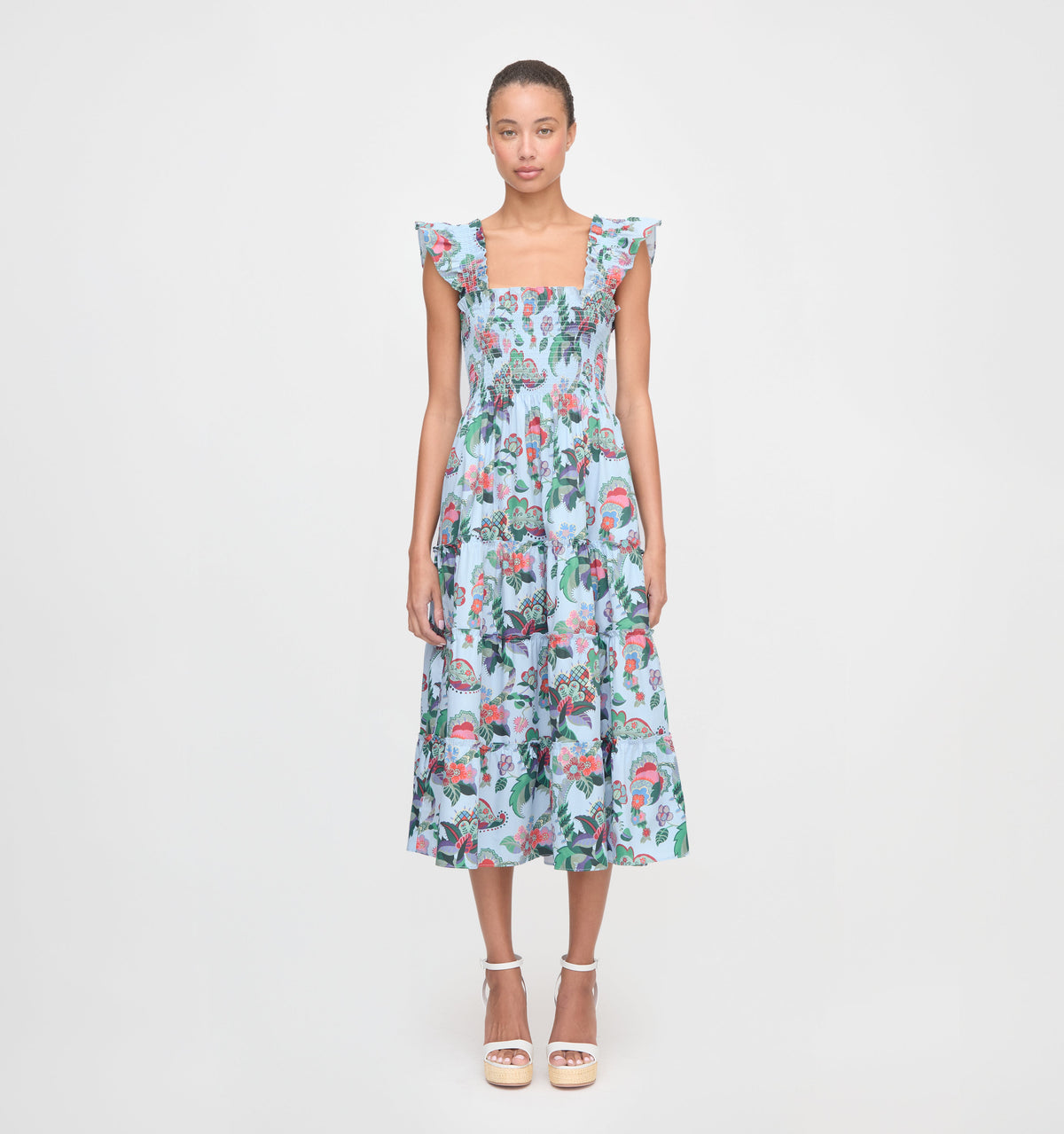 The Ellie Nap Dress in Light Blue Jungle Floral