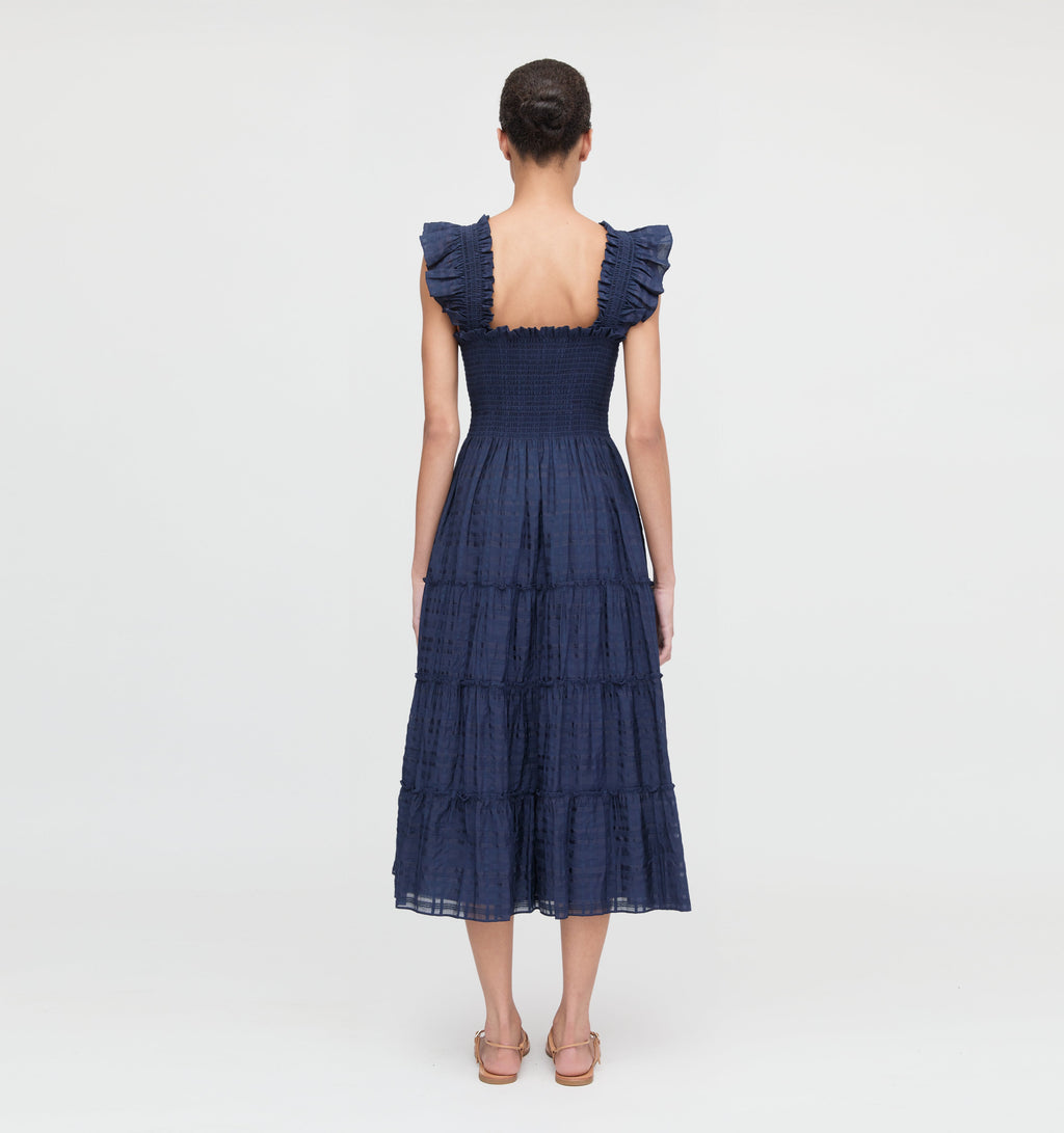 The Ellie Nap Dress in Navy Sheer Plaid