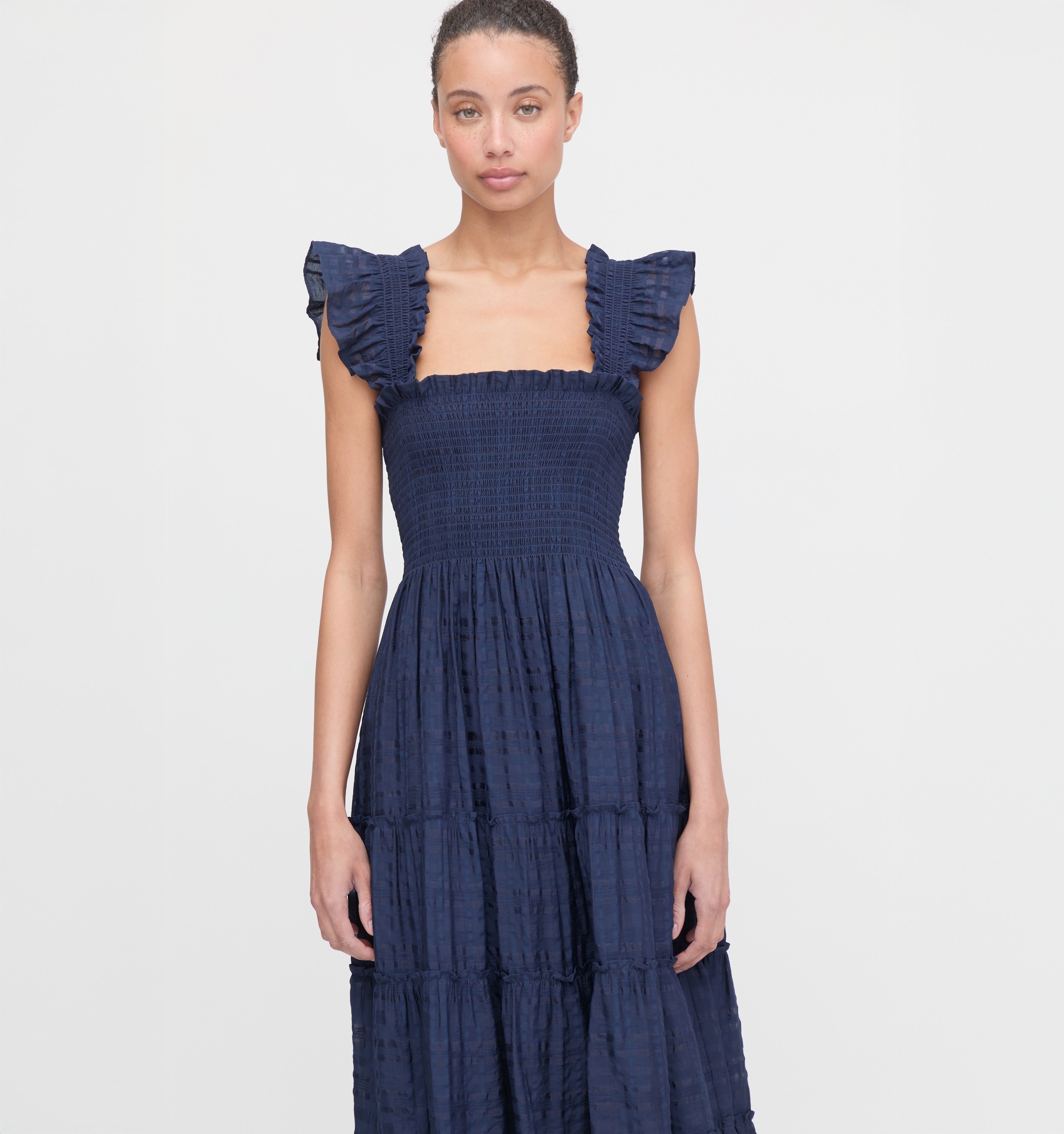 The Ellie Nap Dress in Navy Sheer Plaid