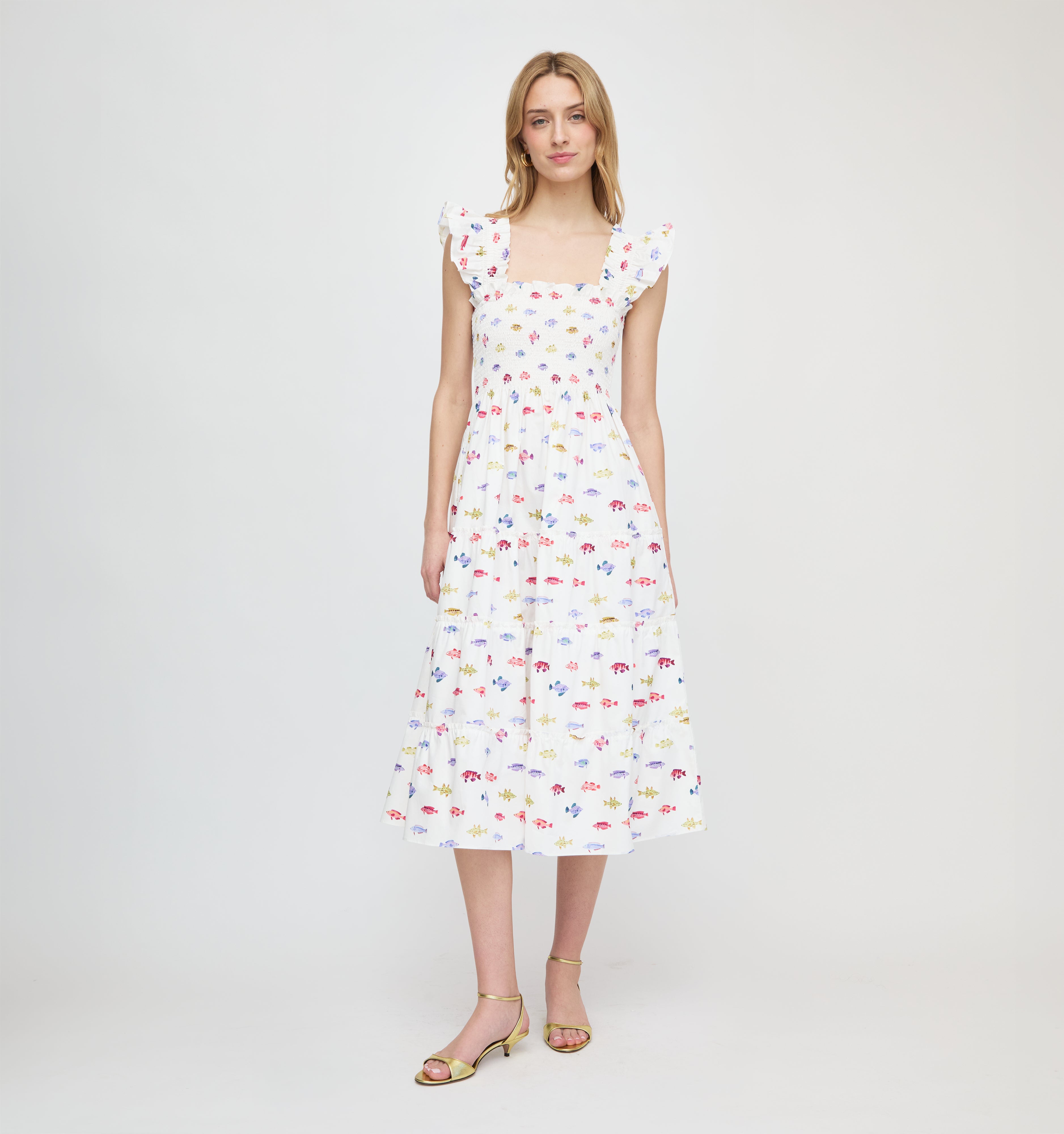 The Ellie Nap Dress in White Rainbow Fish