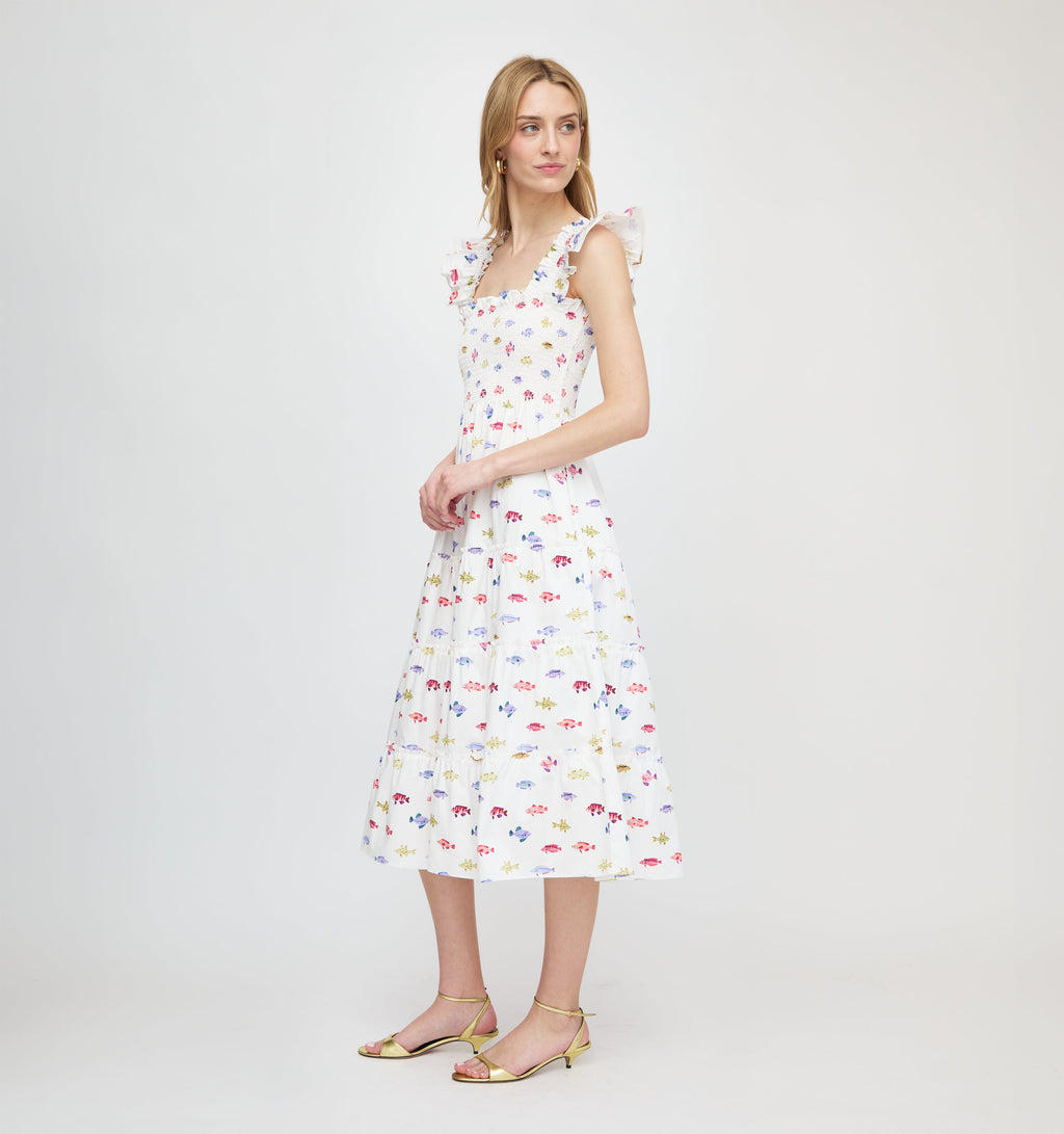 The Ellie Nap Dress in White Rainbow Fish