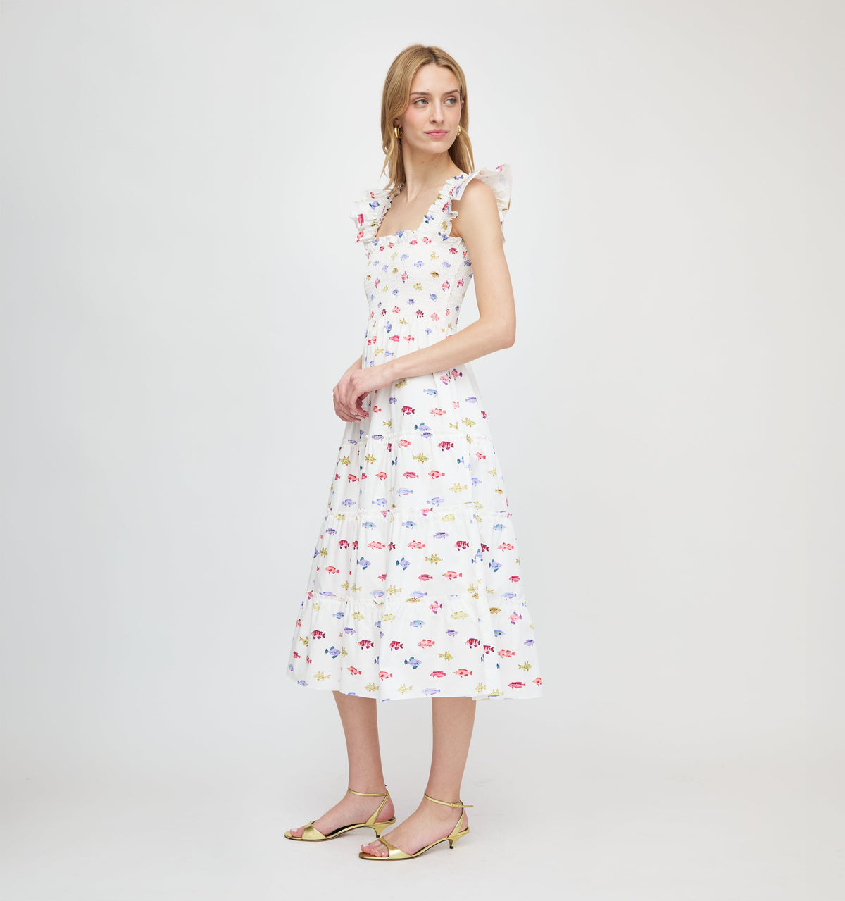 The Ellie Nap Dress in White Rainbow Fish