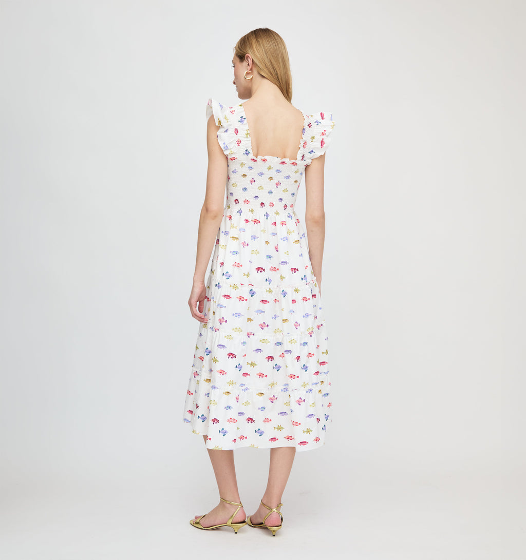 The Ellie Nap Dress in White Rainbow Fish