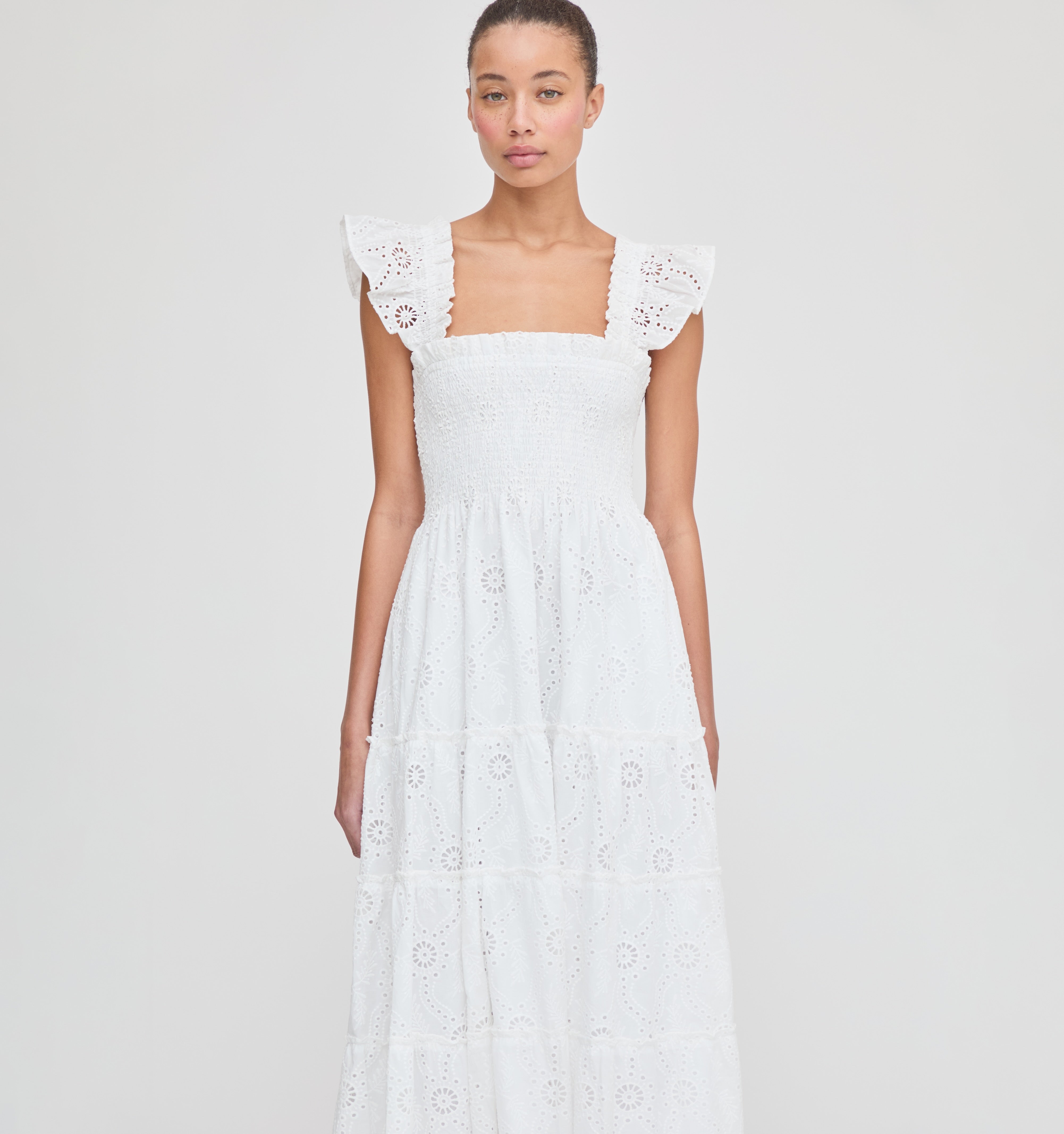 The Ellie Nap Dress in White Trellis Broderie