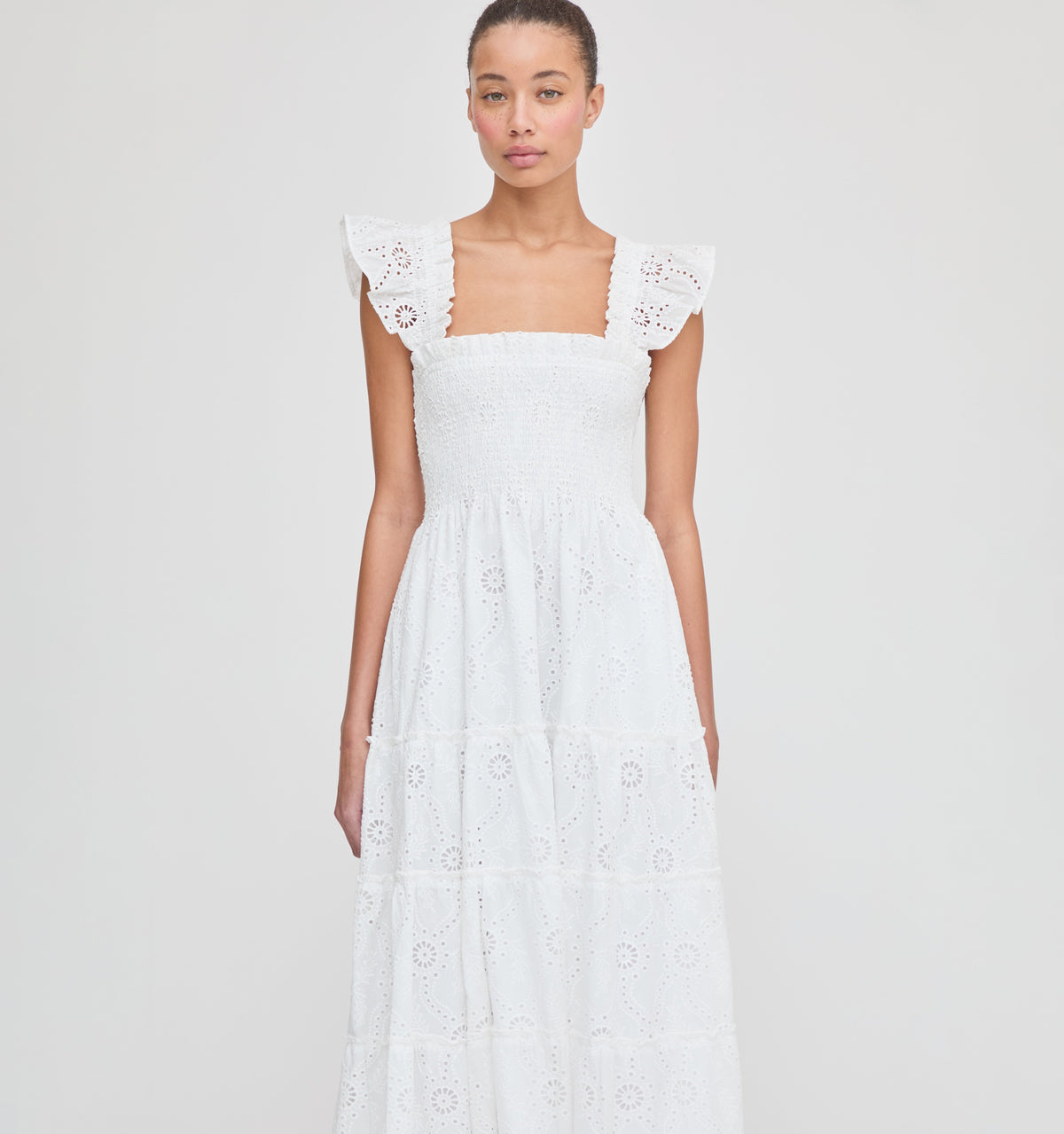 The Ellie Nap Dress in White Trellis Broderie