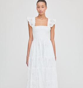 The Ellie Nap Dress in White Trellis Broderie