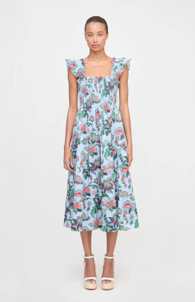 The Ellie Nap Dress in Light Blue Jungle Floral
