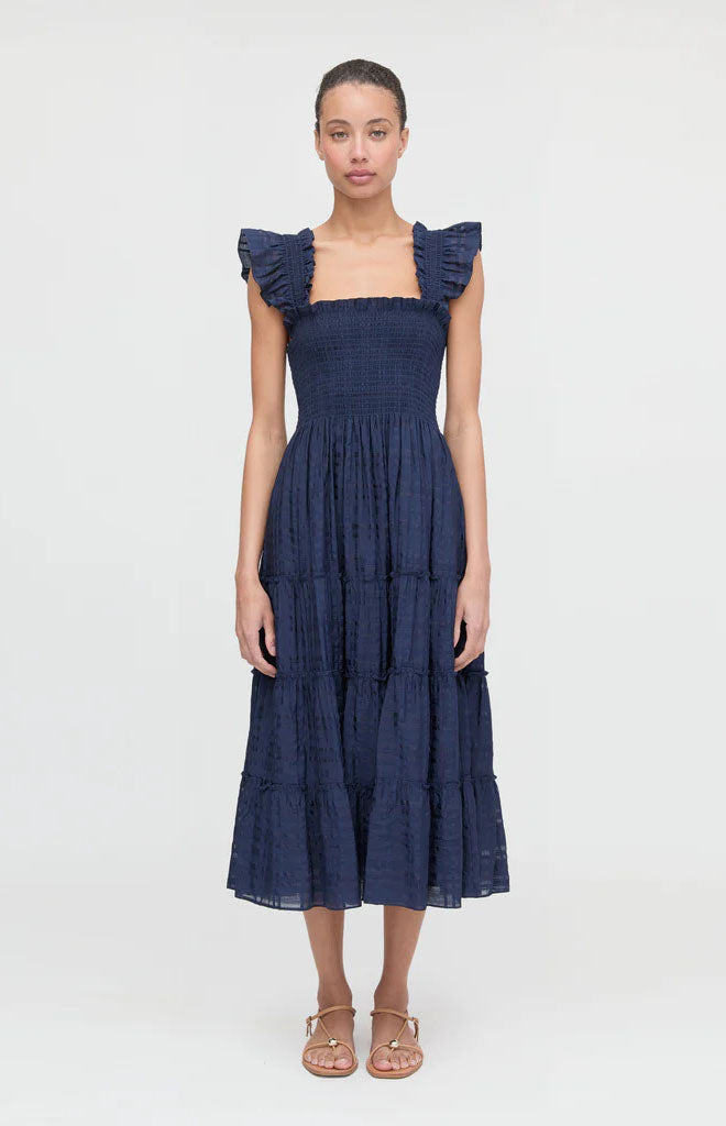 The Ellie Nap Dress in Navy Sheer Plaid