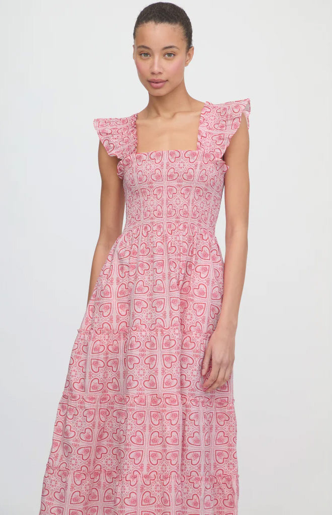 The Ellie Nap Dress in Patchwork Doily Heart Red