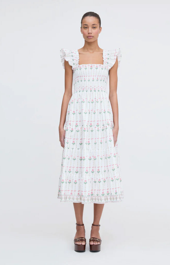 The Ellie Nap Dress in White Trailing Fern