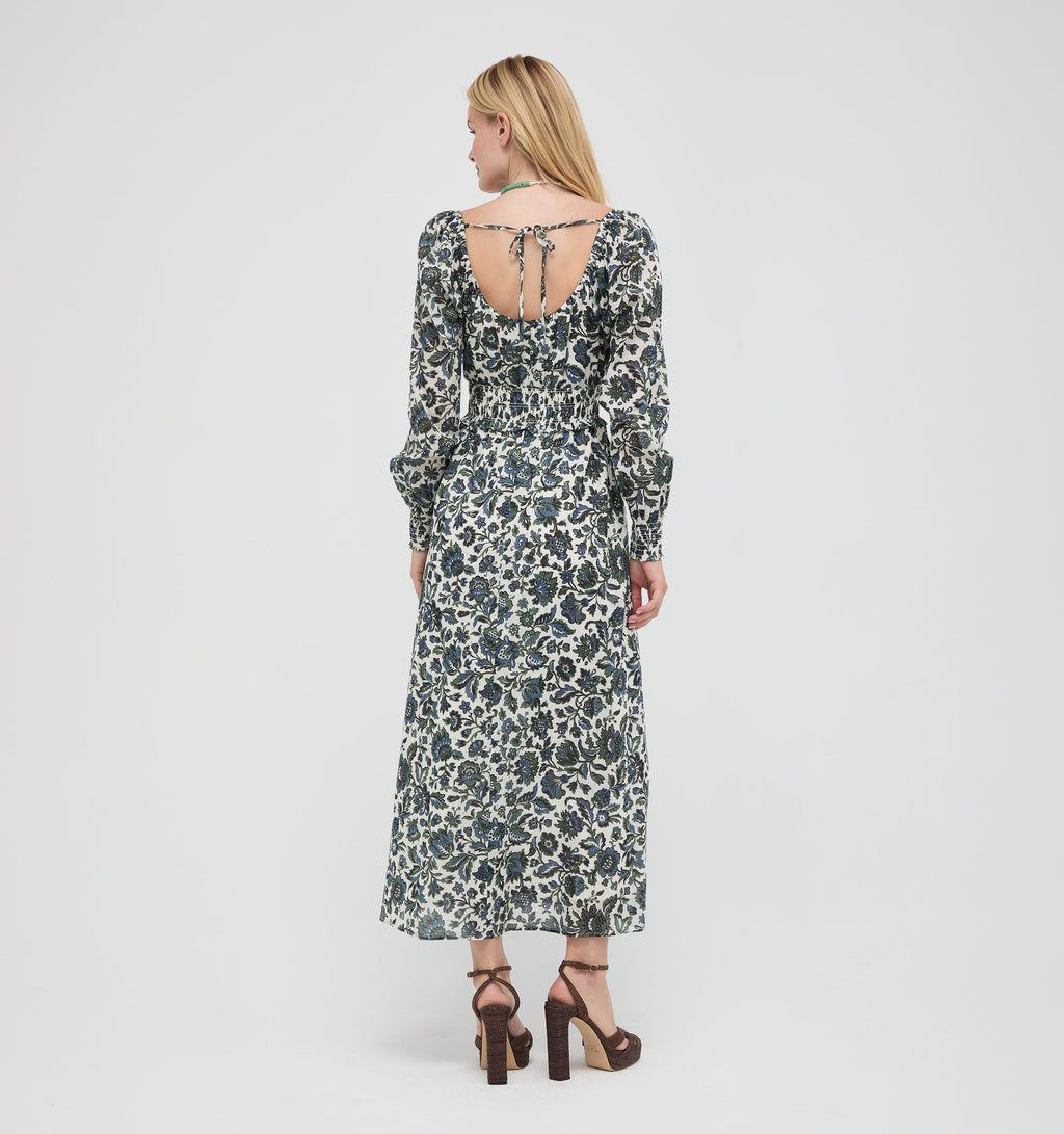 The Eugenia Nap Dress in Jacobean Bloom Blue/Green