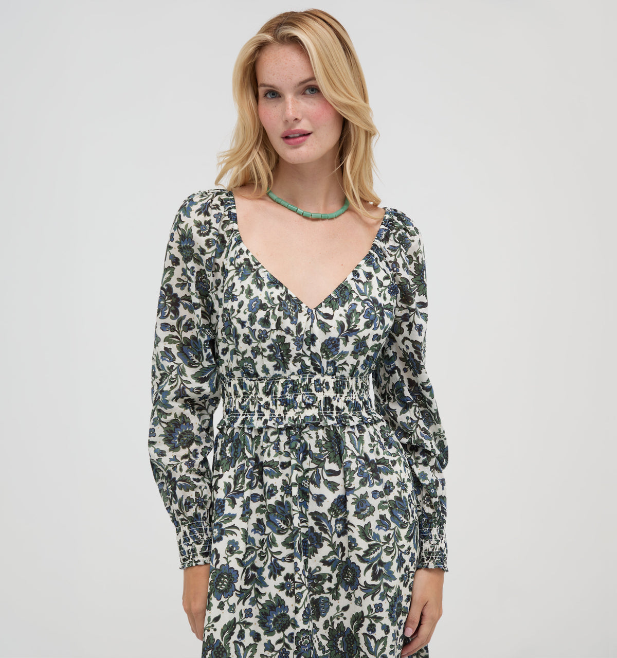 The Eugenia Nap Dress in Jacobean Bloom Blue/Green