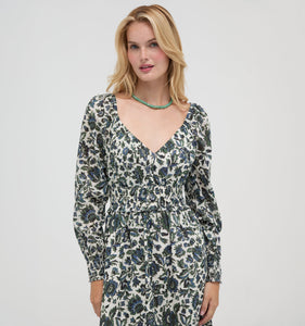 The Eugenia Nap Dress in Jacobean Bloom Blue/Green