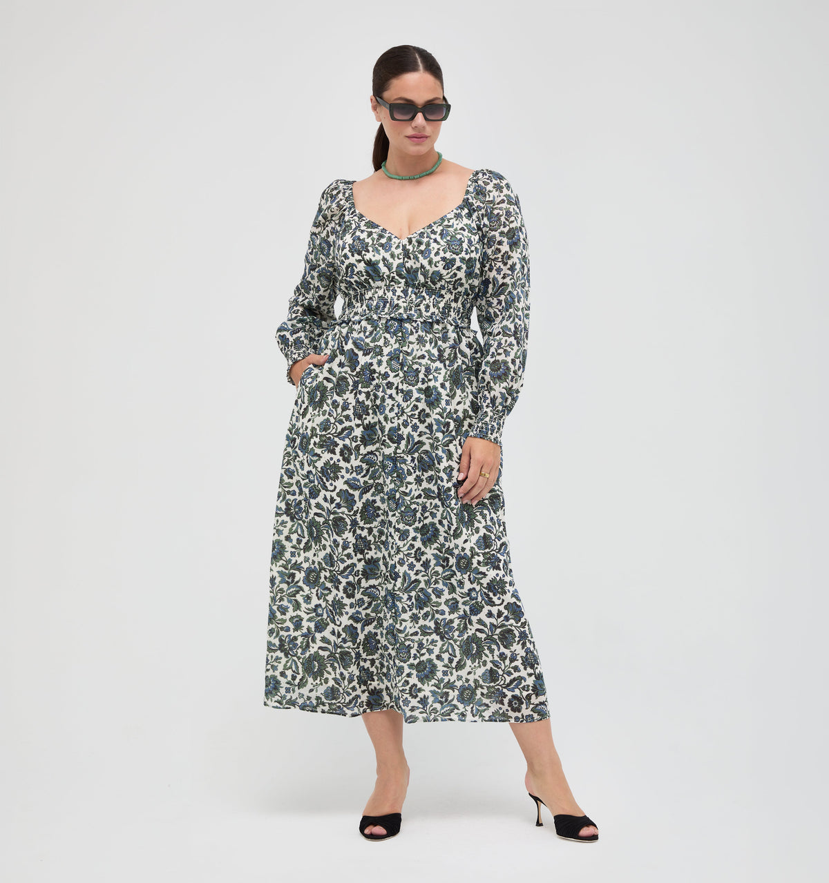 The Eugenia Nap Dress in Jacobean Bloom Blue/Green