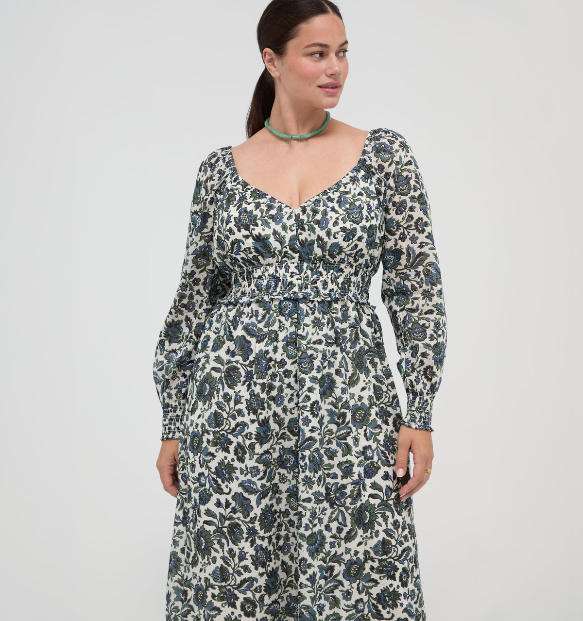 The Eugenia Nap Dress in Jacobean Bloom Blue/Green