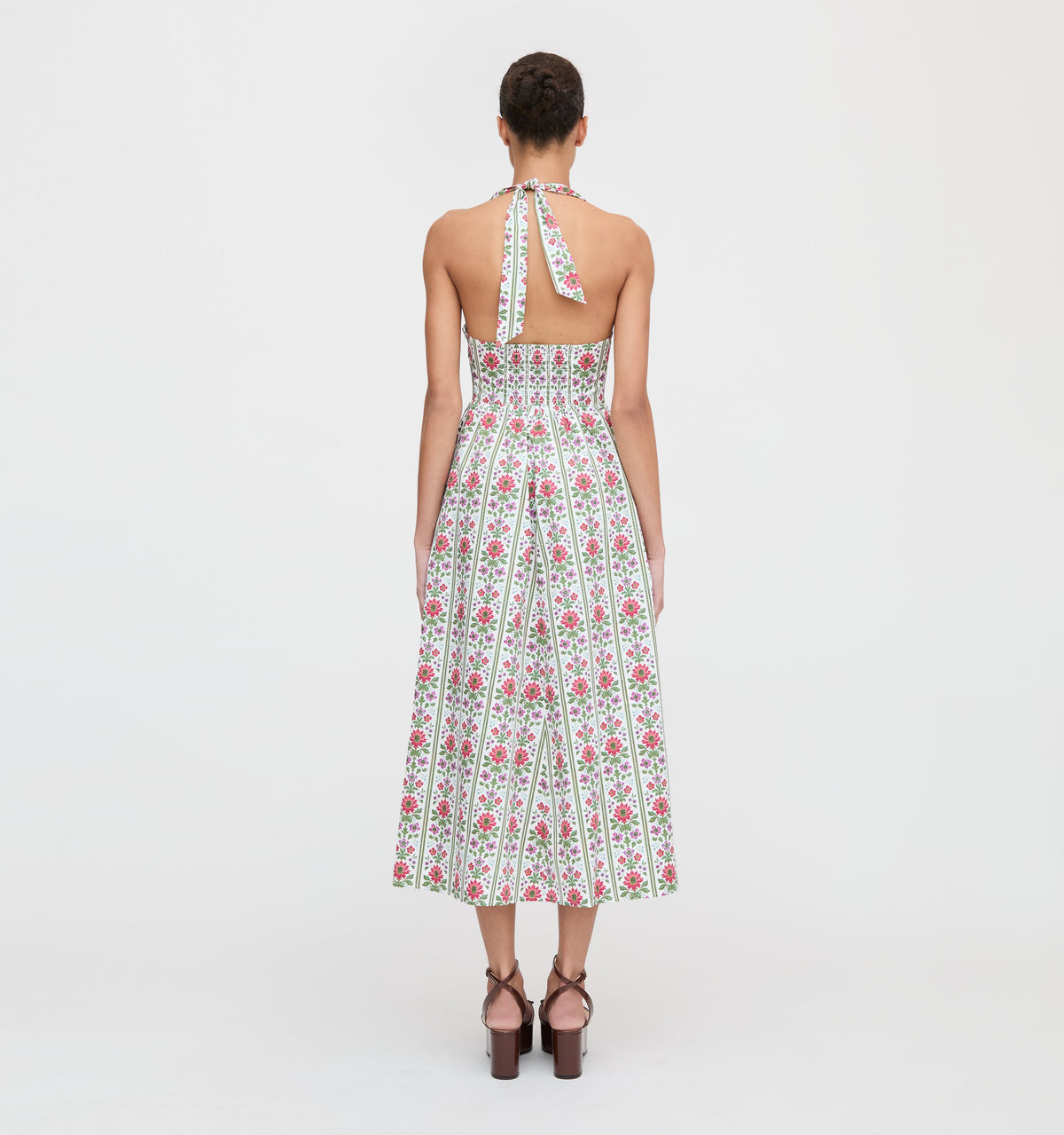 The Fleur Midi Dress in Green Floral Block Stripe