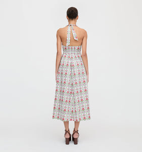 The Fleur Midi Dress in Green Floral Block Stripe