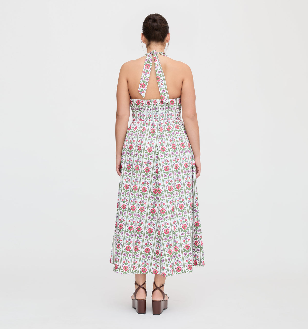 The Fleur Midi Dress in Green Floral Block Stripe