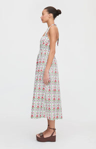 The Fleur Midi Dress in Green Floral Block Stripe