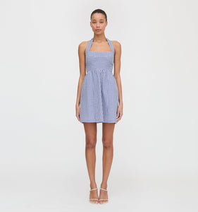 The Fleur Mini Dress in Navy Gingham