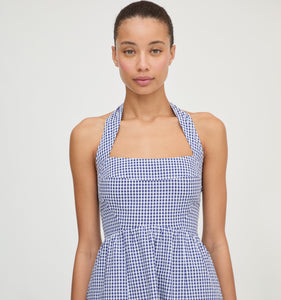 The Fleur Mini Dress in Navy Gingham