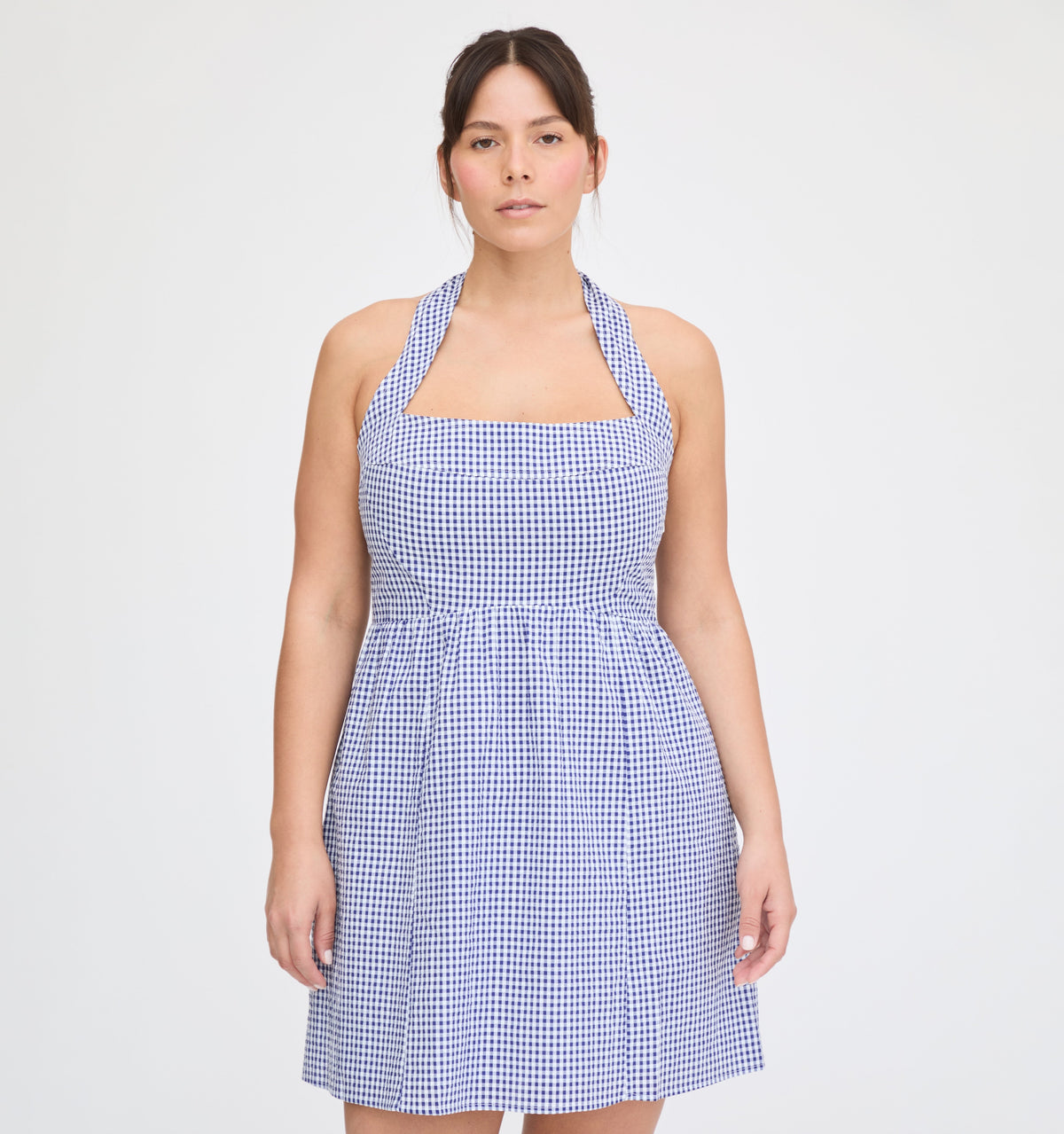 The Fleur Mini Dress in Navy Gingham
