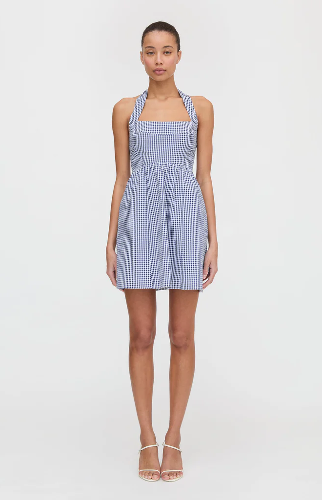 The Fleur Mini Dress in Navy Gingham