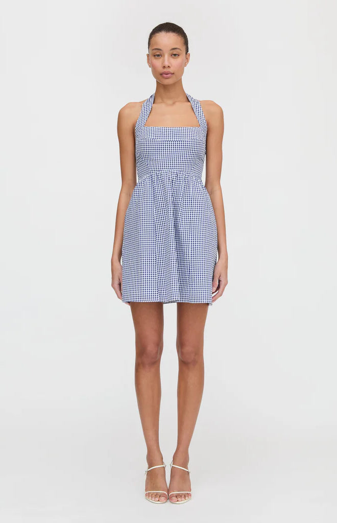 The Fleur Mini Dress in Navy Gingham
