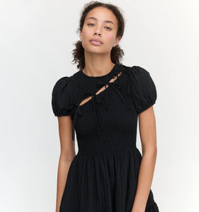 The Gia Mini Nap Dress in Black Tonal Seersucker