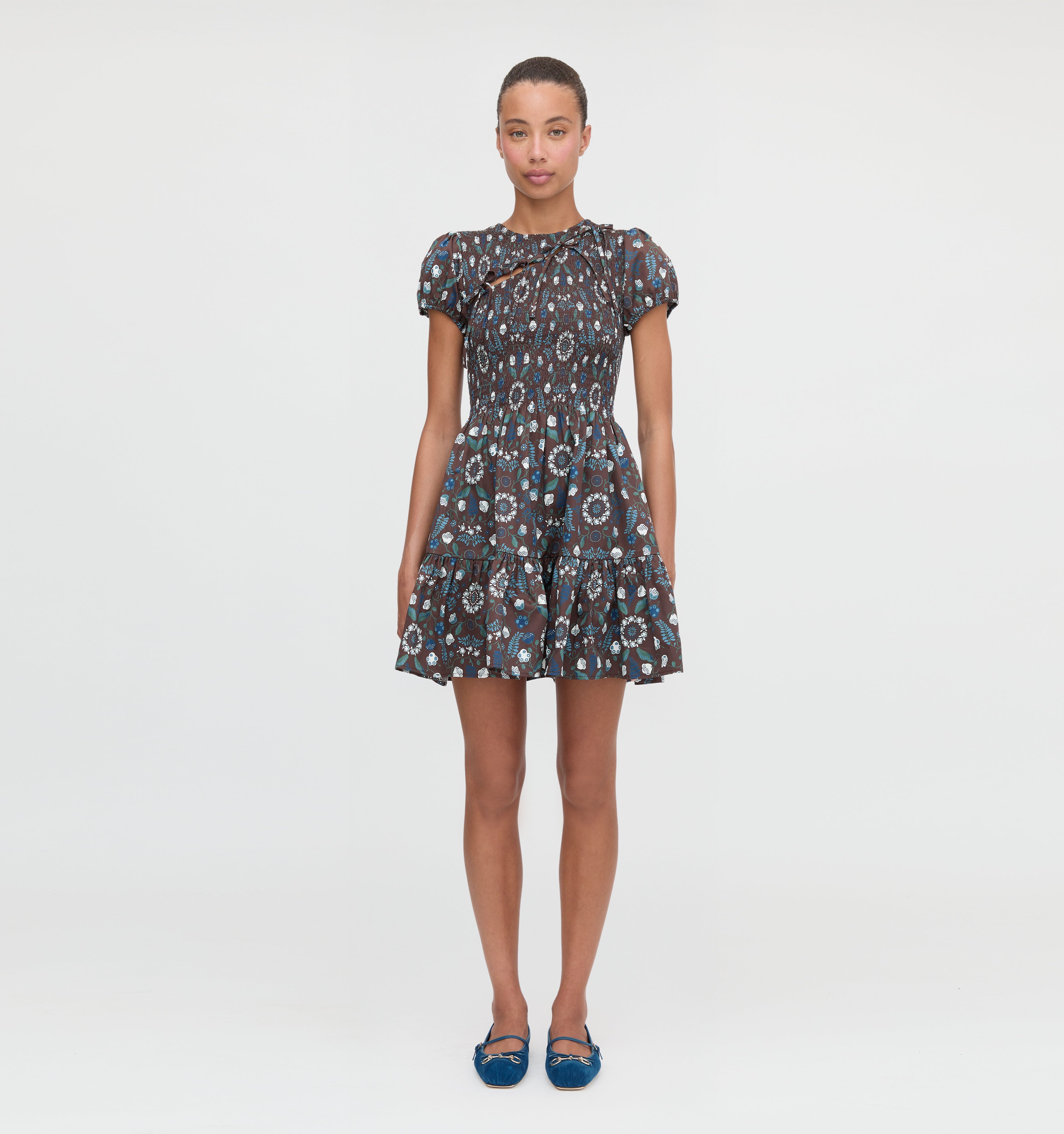 The Gia Mini Nap Dress in Chocolate Swedish Floral