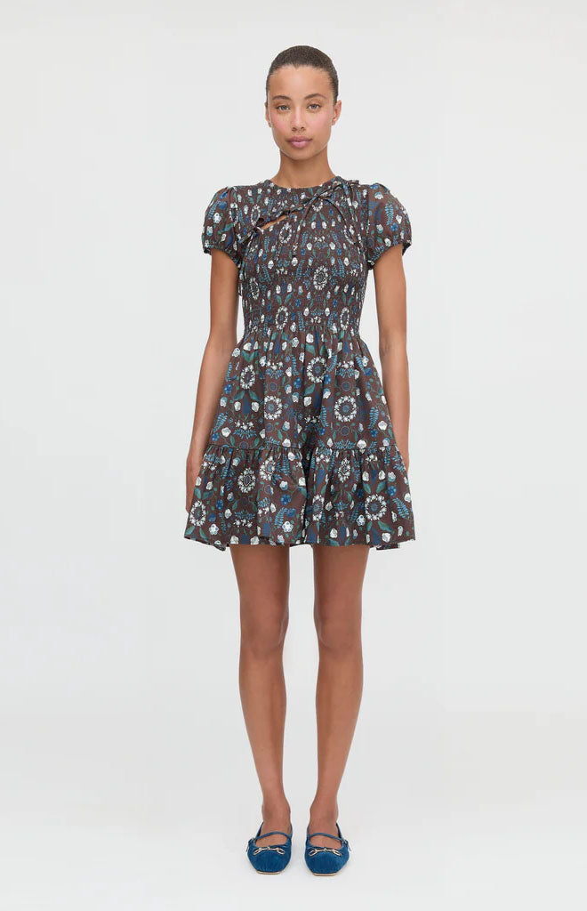 The Gia Mini Nap Dress in Chocolate Swedish Floral