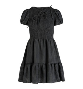 The Gia Mini Nap Dress in Black Tonal Seersucker