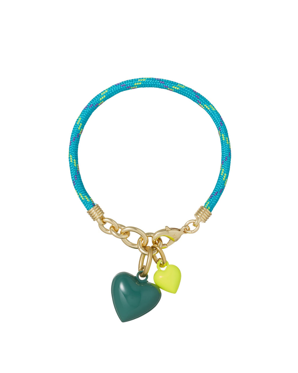The Happy Cord Mini Double Heart Bracelet in The Grass is Green