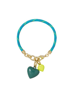 The Happy Cord Mini Double Heart Bracelet in The Grass is Green