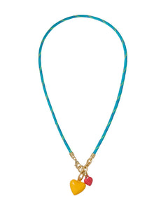 The Happy Cord Mini Double Heart Necklace in Not So Mellow Yellow