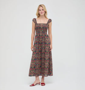 The Harper Nap Dress in Stowell Medallion Stripe Slate Berry