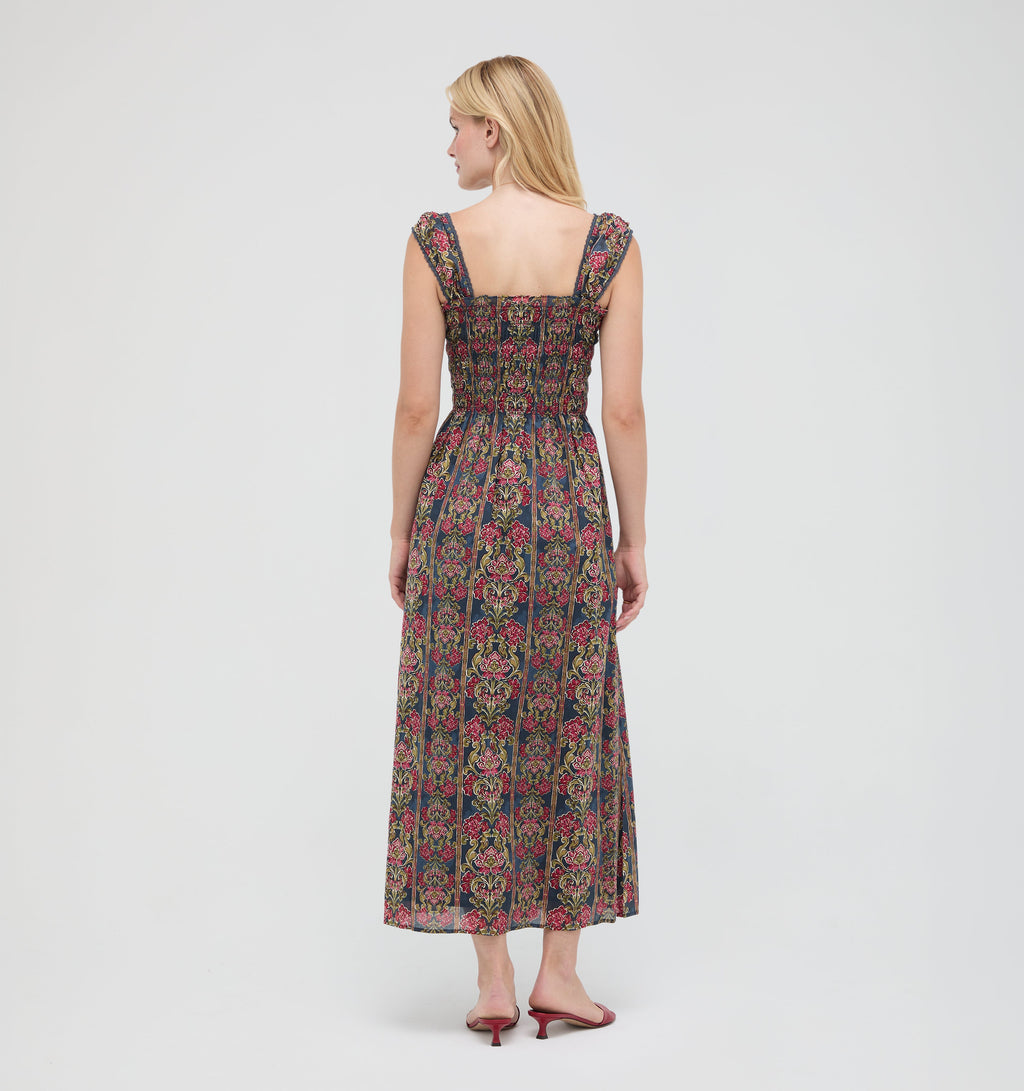 The Harper Nap Dress in Stowell Medallion Stripe Slate Berry