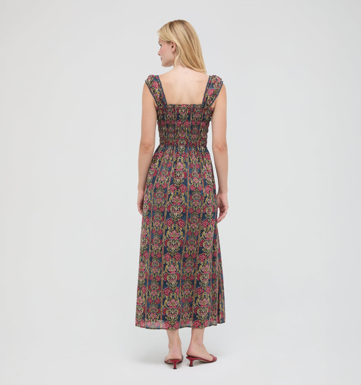 The Harper Nap Dress in Stowell Medallion Stripe Slate Berry