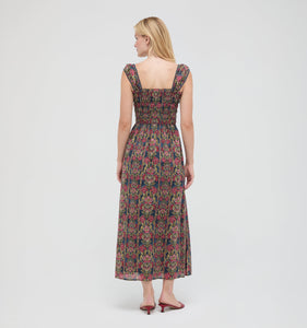 The Harper Nap Dress in Stowell Medallion Stripe Slate Berry