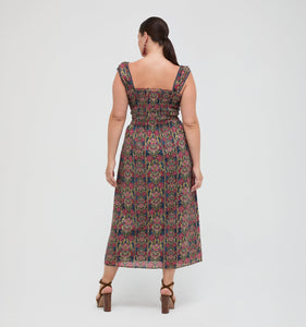 The Harper Nap Dress in Stowell Medallion Stripe Slate Berry