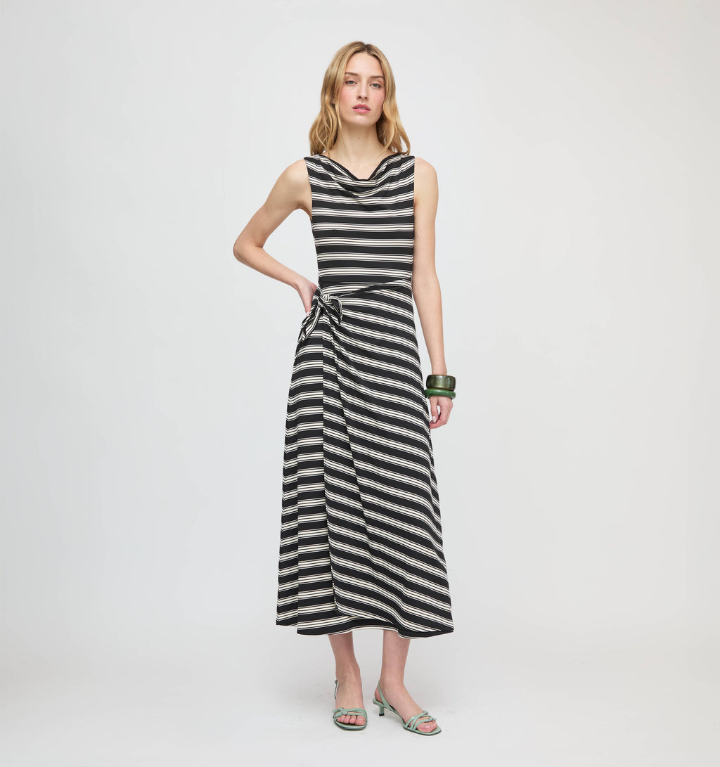 The Jayne Dress in Black/Ivory Stripe