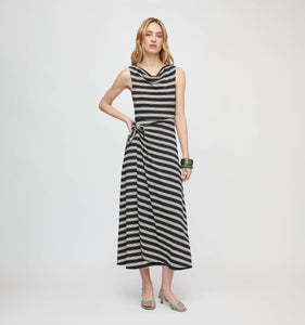 The Jayne Dress in Black/Ivory Stripe