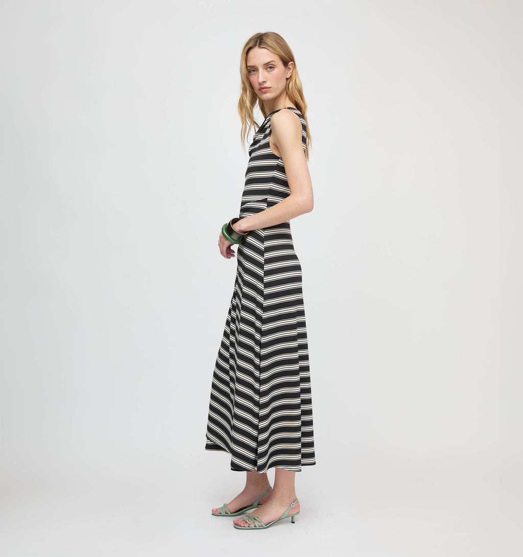 The Jayne Dress in Black/Ivory Stripe
