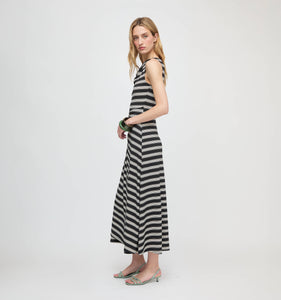 The Jayne Dress in Black/Ivory Stripe
