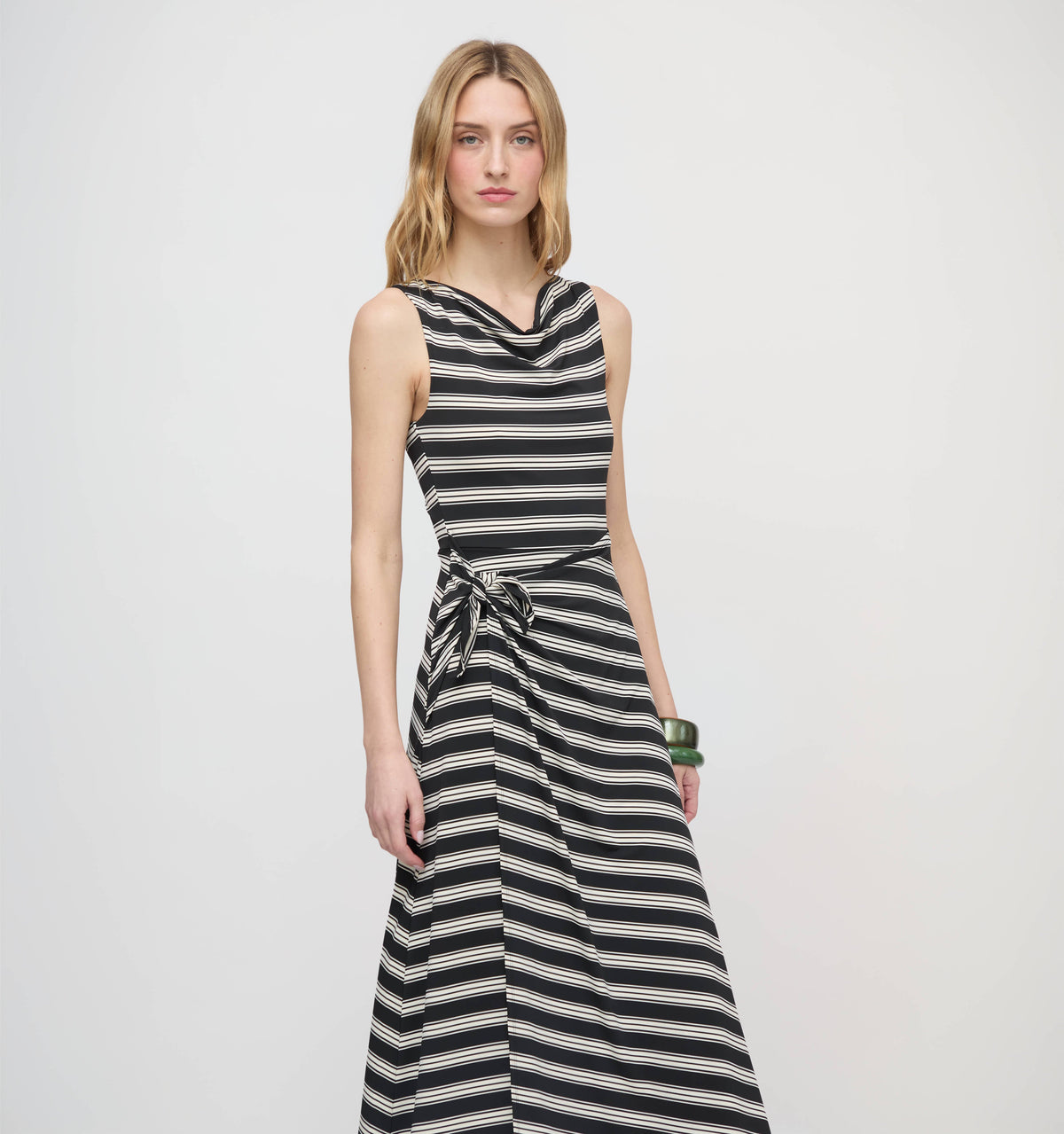 The Jayne Dress in Black/Ivory Stripe