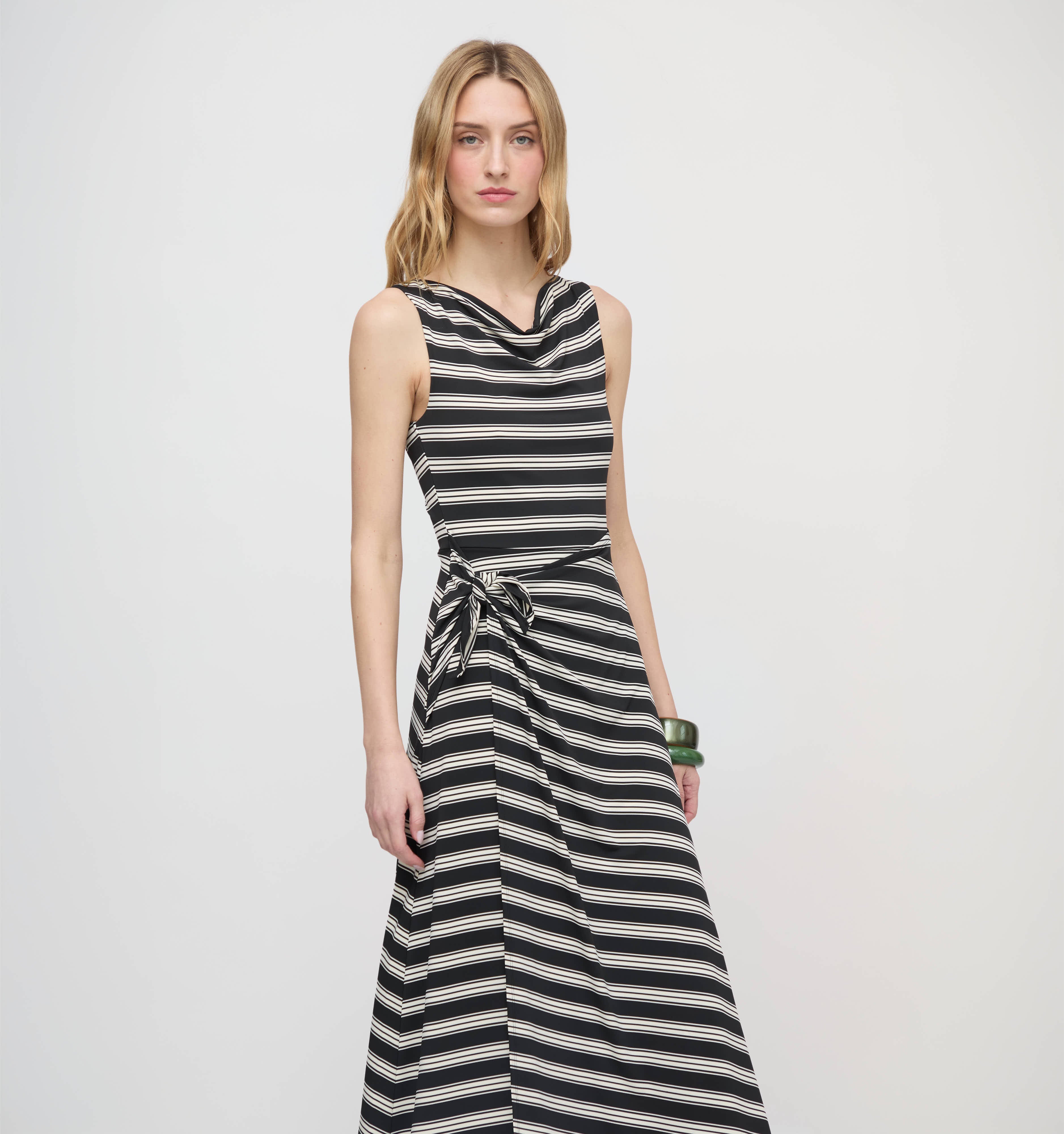 The Jayne Dress in Black/Ivory Stripe