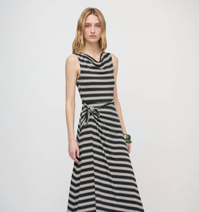 The Jayne Dress in Black/Ivory Stripe